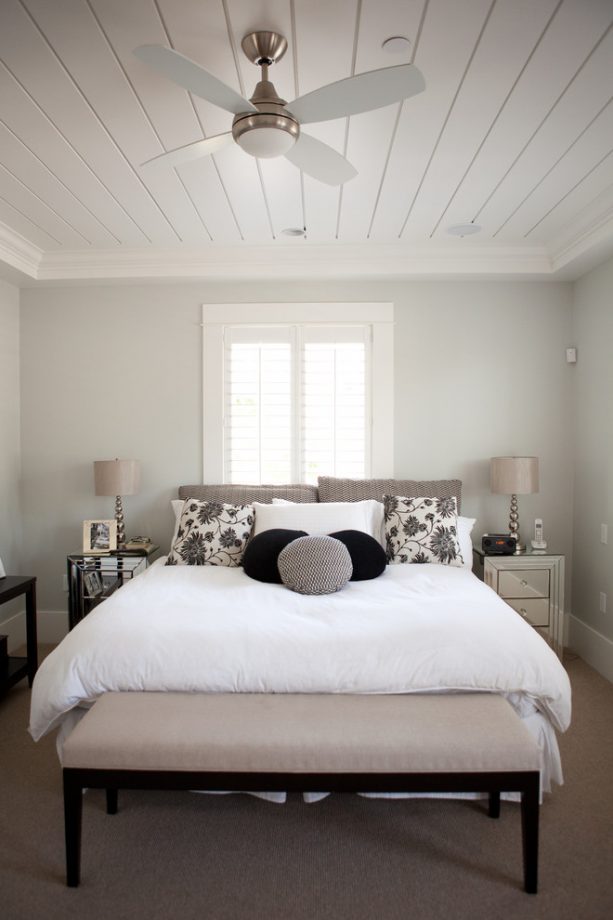 beige carpet color goes with light gray walls for simple contemporary bedroom