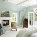 traditional master bedroom with Benjamin Moore Woodlawn Blue HC-147 light and soft blue wall paint color