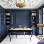 transitional home office with Benjamin Moore Hale Navy HC-154 wall and trim paint color