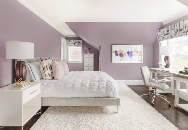 airy purple and grey bedroom