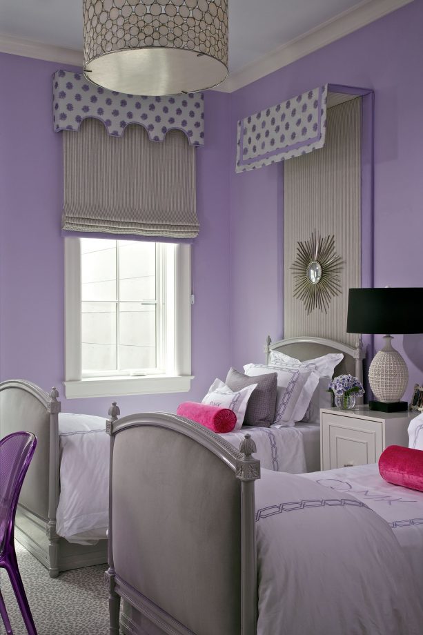 eclectic purple and grey bedroom for female teenagers