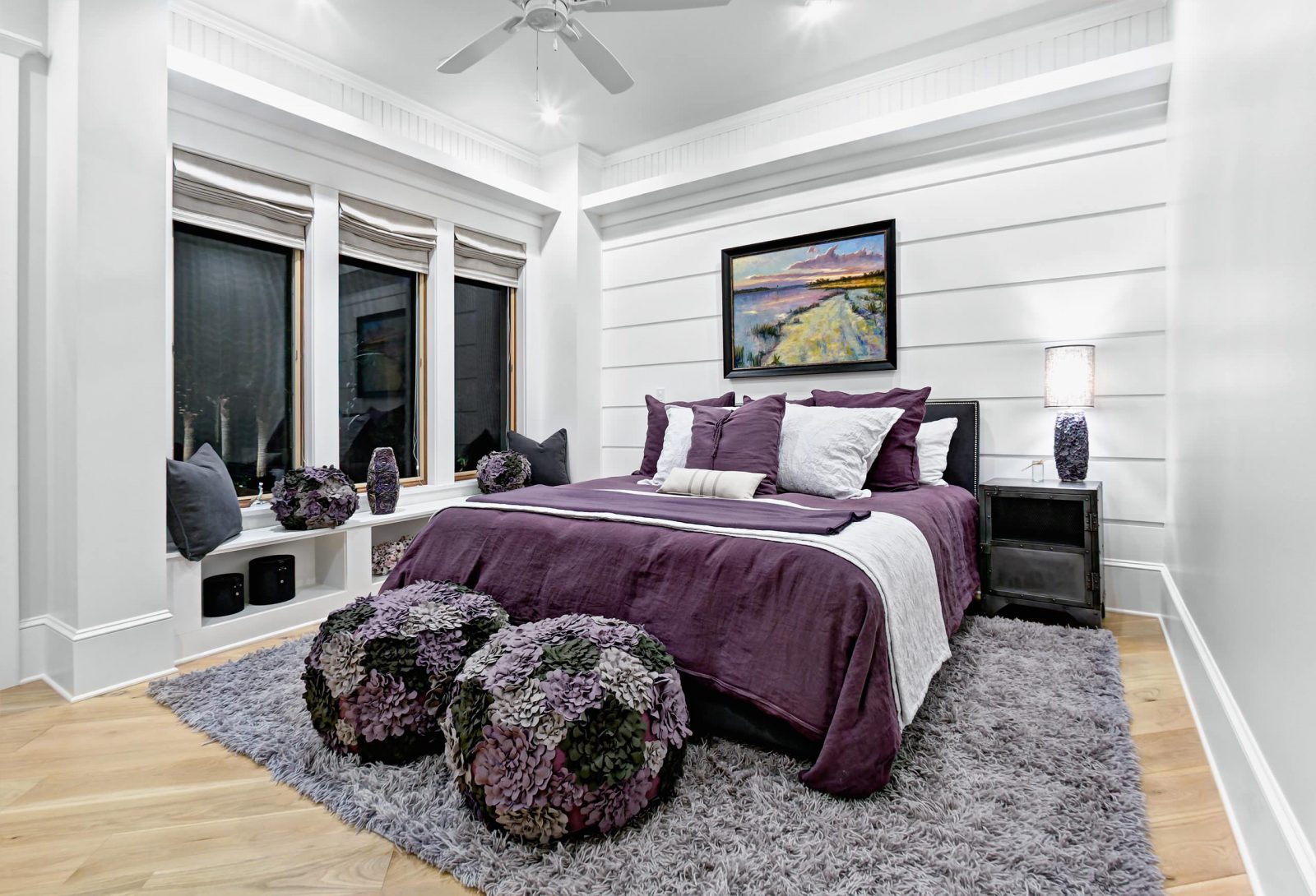Gray Red And Purple Master Bedroom