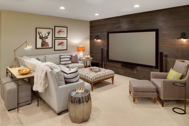 grey and brown living room with rustic style