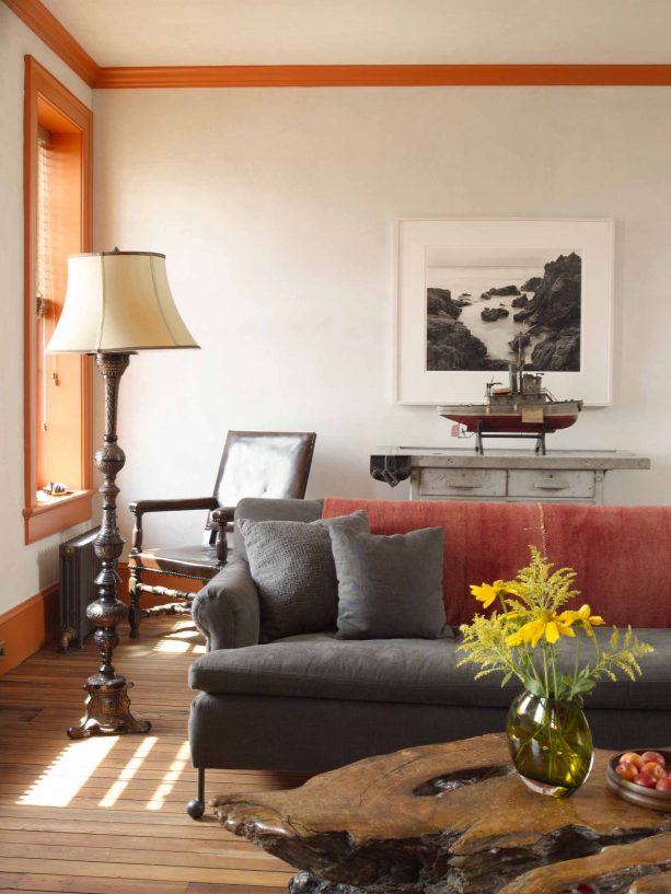 orange grey brown living room