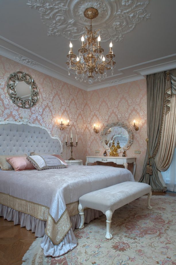 Victorian princess-themed pink and grey bedroom