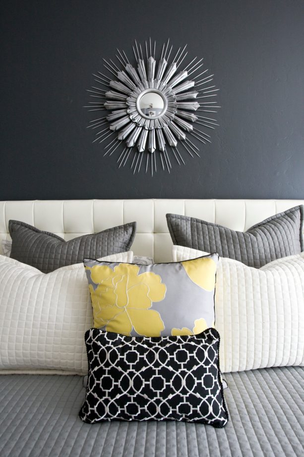 contrast grey and yellow-themed bedroom