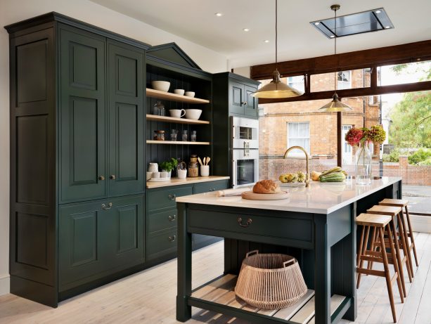 dark green cabinets in a traditional kitchen