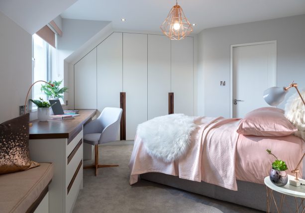 simple and mature pink and grey bedroom