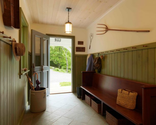 two-tone yellow and green hallway