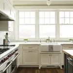 off-white cabinets in farmhouse kitchen
