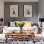 small transitional living room with grey and mustard theme