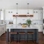 white shaker cabinets with dark wood accents