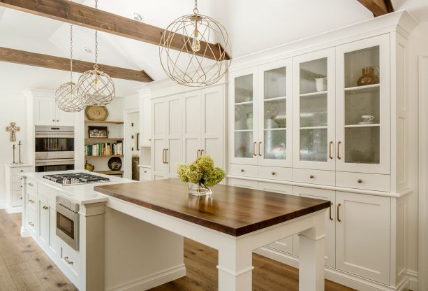 white shaker cabinets with glass doors