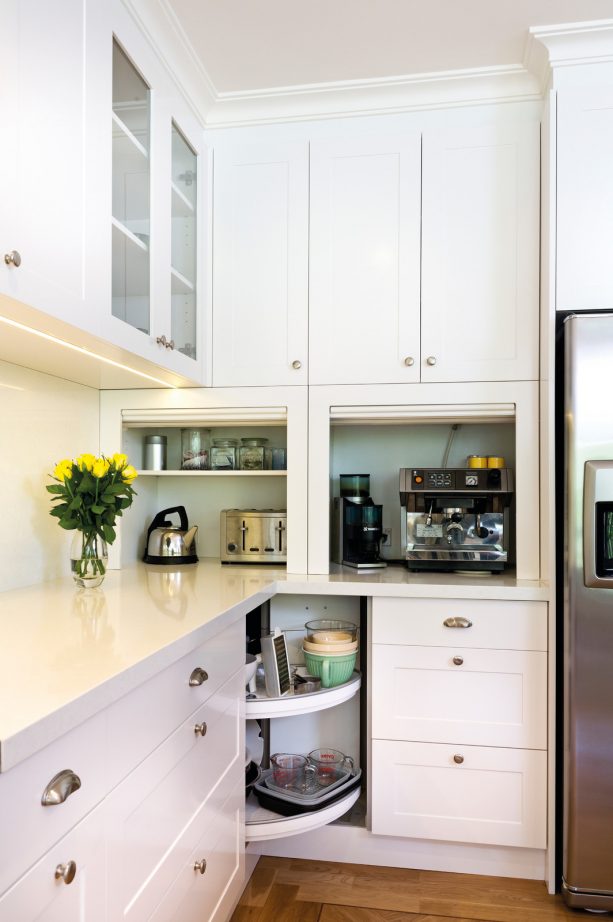 white shaker cabinets with roller doors