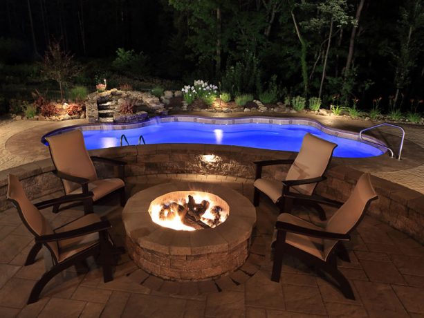 compact inground pool with build in LED lights