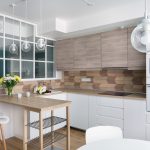 unique arrow-like wood kitchen backsplash