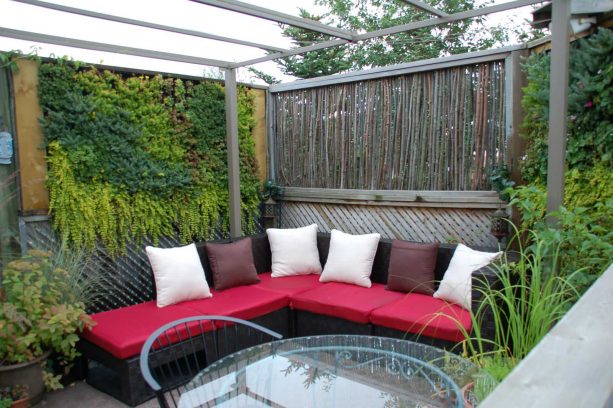 vertical bamboo screen on deck railing