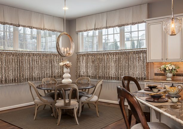 valances installed from the ceiling as pairing for cafe curtains