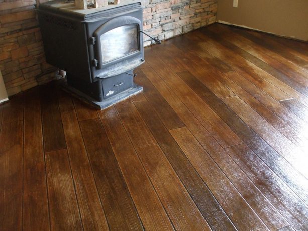 concrete wood floor in basement area