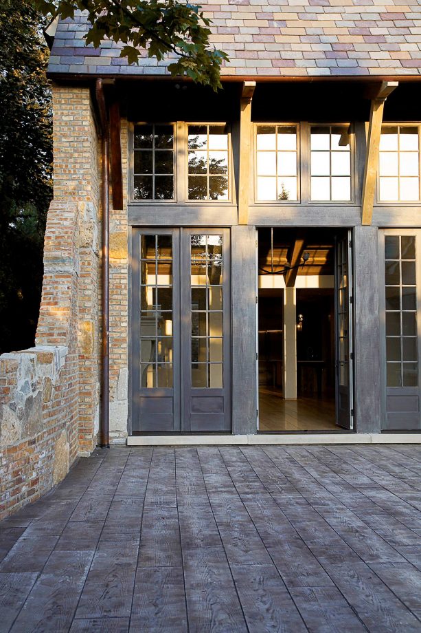 rustic entry with stained concrete wood floor