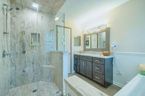full-remodeling project with solid surface in a shower room