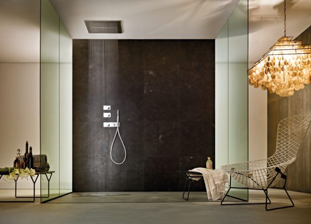 large and tall shower walls from solid surface material