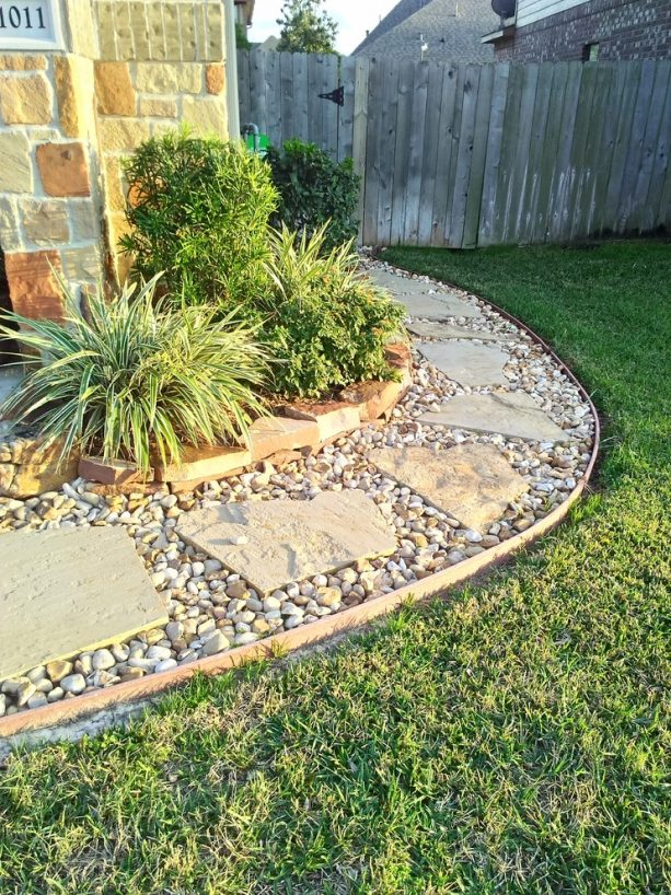 rock stepping stones on stone mulch