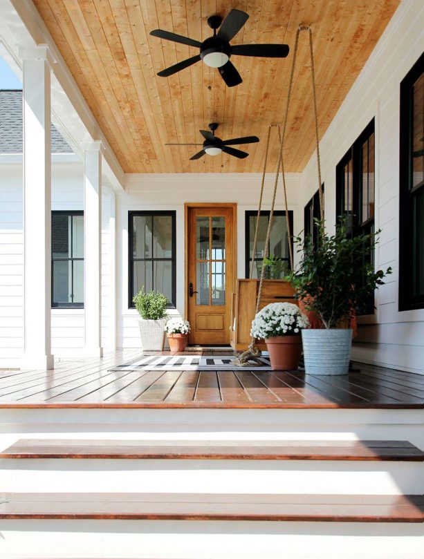 a cottage porch with tongue and groove ceiling from unfinished knotty pine material