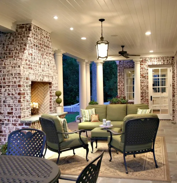 a traditional porch with quality tongue and groove boards for the ceiling