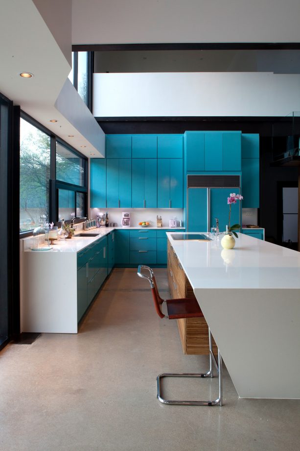 modern turquoise and black kitchen design