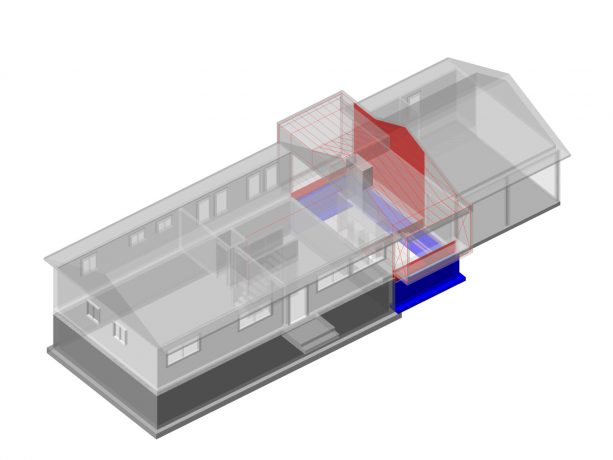 the blue rectangular area used to be a courtyard before the home addition project