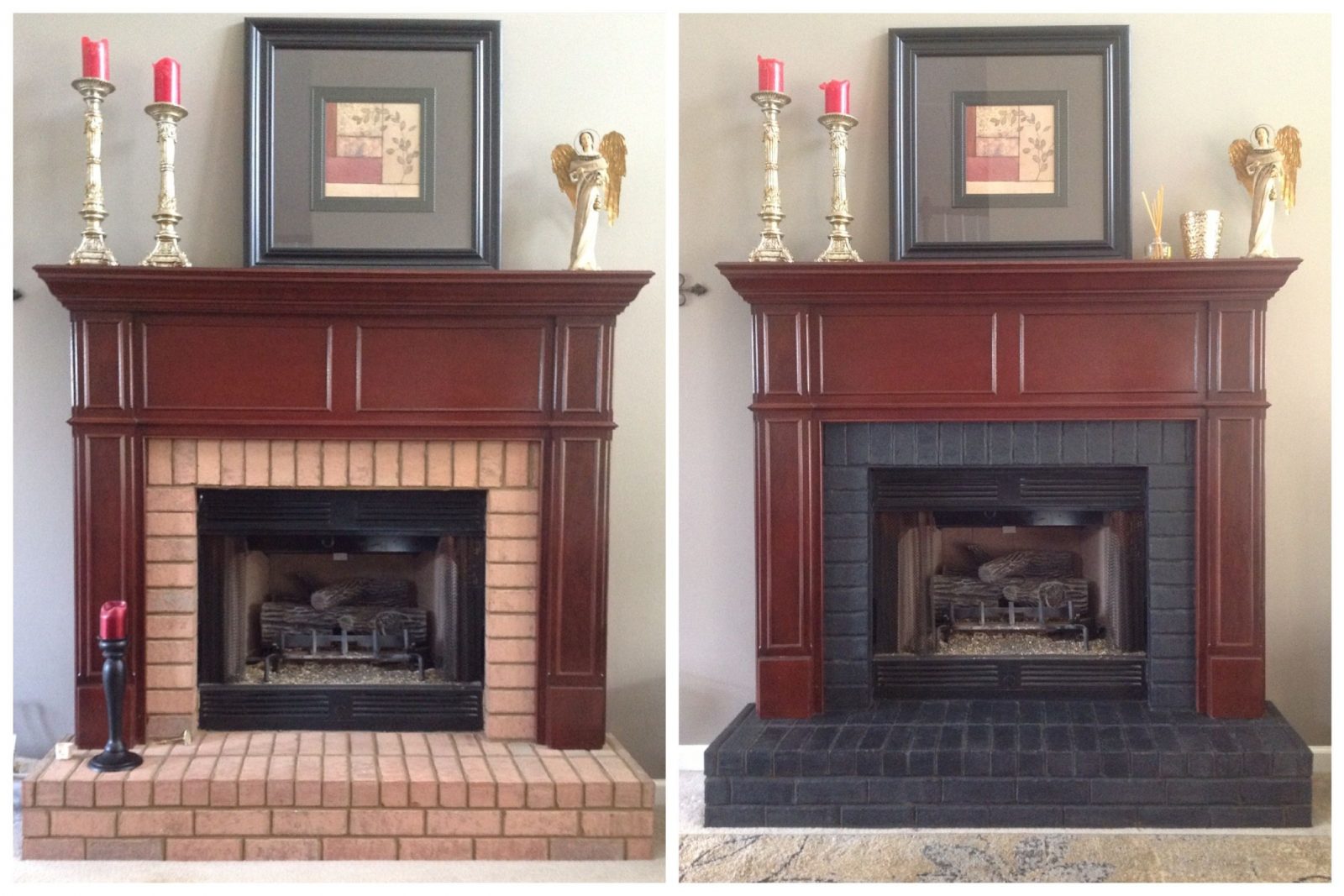 an elegant fireplace before and after getting stained