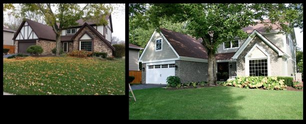brick house exterior makeover with staining