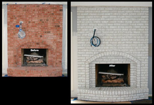 red brick fireplace into a trendy stained one