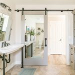 modern farmhouse sliding barn door with mirror