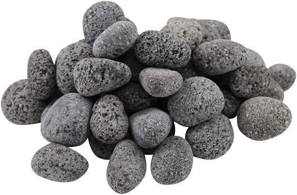black lava pebbles in round shapes