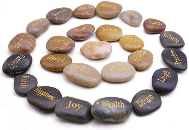 inspirational word stones for decorating bathroom sink