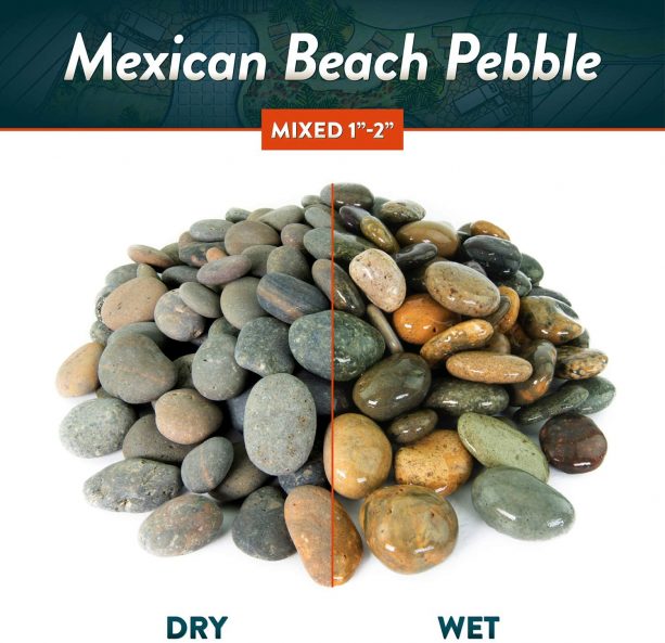 mixed 1” – 2” Mexican beach pebbles in dry and wet look