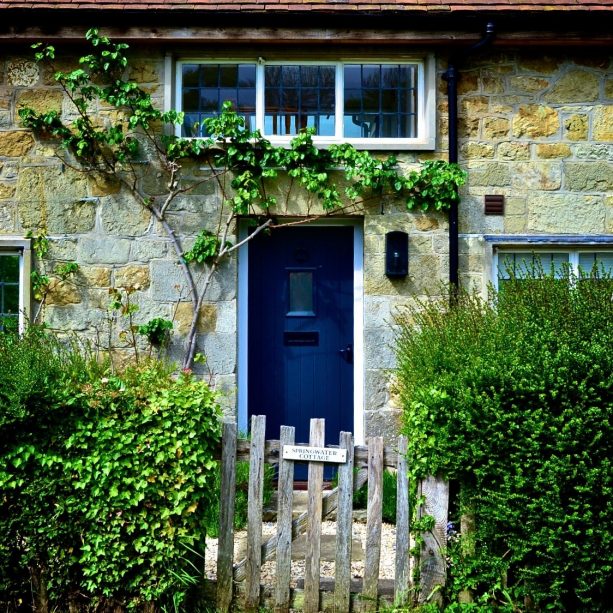 rustic front door with navy blue color