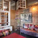 gorgeous eclectic interior with opening reclaimed windows on the upper wall
