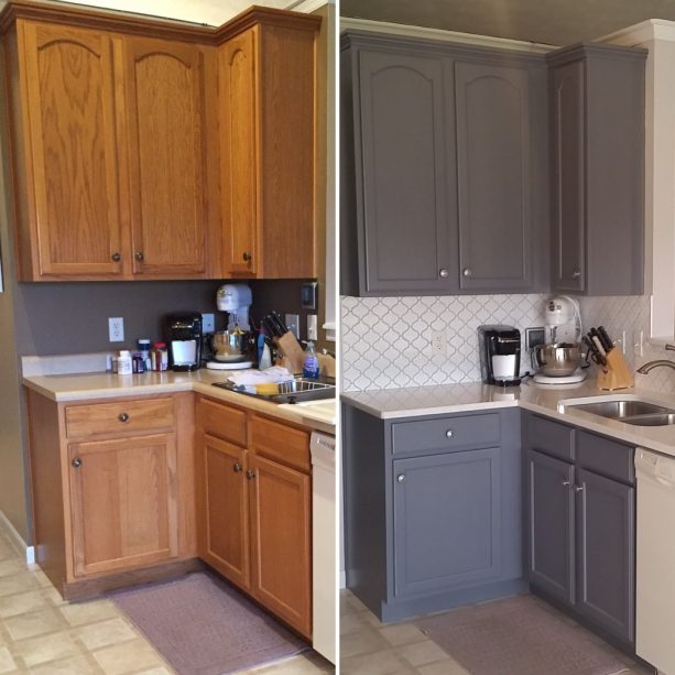 Updating Oak Kitchen Cabinets Before, Grey Stained Oak Cabinets Before And After
