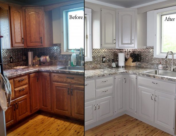 honey oak kitchen cabinets updated with a new white paint