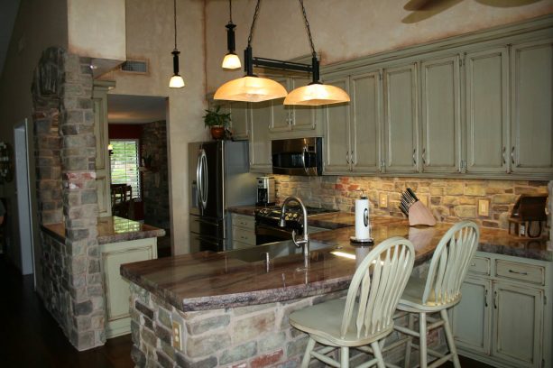 the new weathered greyish white appearance of the oak cabinets