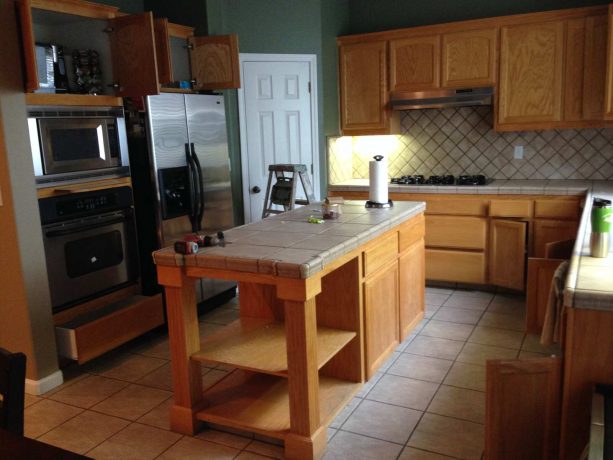 the yellow oak cabinets before the update