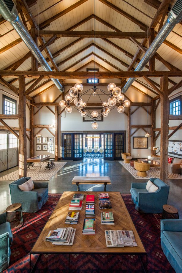 exposed ductwork as attractive detail in an industrial farmhouse living interior