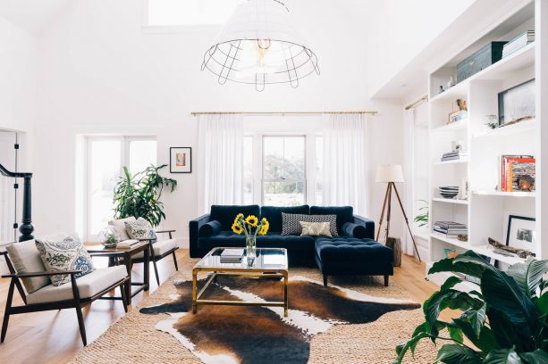 oversized wire chandelier as one excellent choice for industrial farmhouse living room