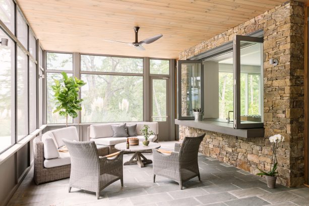 pass through window can create access between kitchen and screened porch too