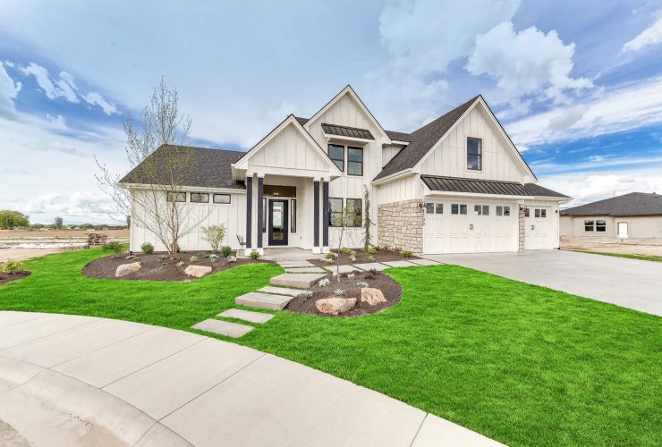 gorgeous White Dove OC-17 farmhouse exterior with black trim