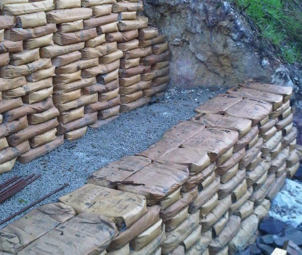 another usage of Sakrete bags for creating a vertical retaining walls