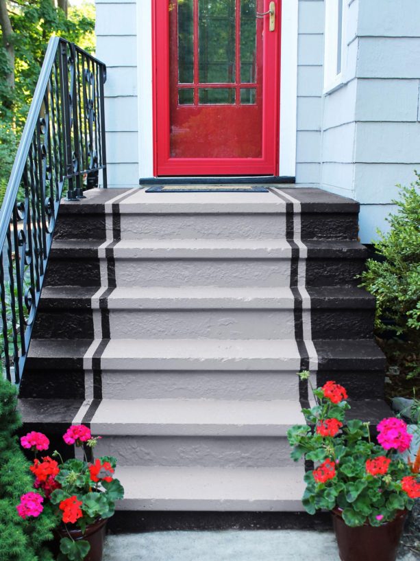front concrete steps after getting a makeover with stripe-pattern paint